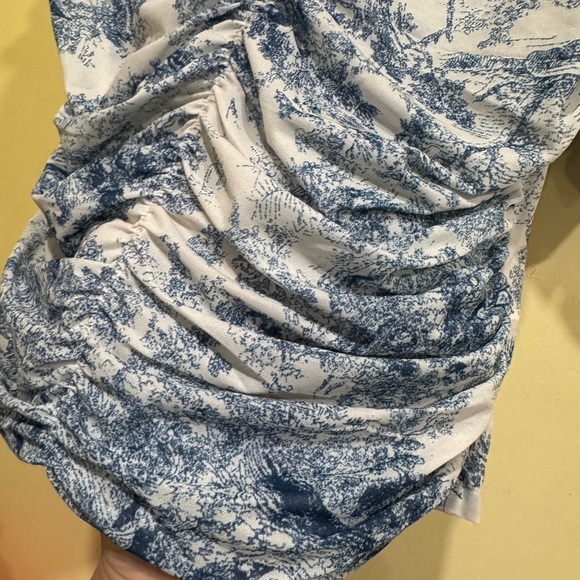 SHEIN Blue and White Ruched Blouse - Picture 8 of 13